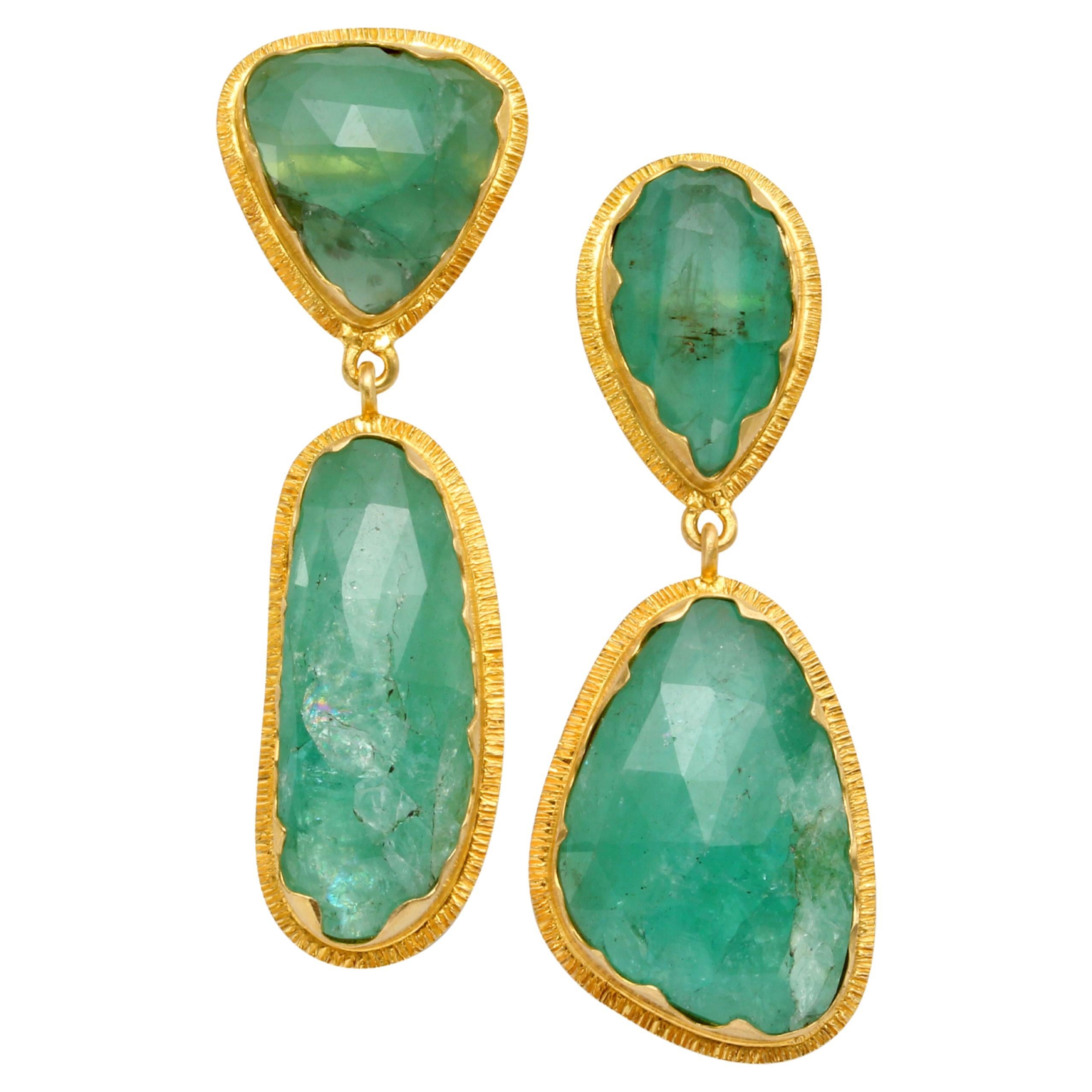 Steven Battelle 20.8 Carats Rose-Cut Emerald 18k Gold Post Earrings