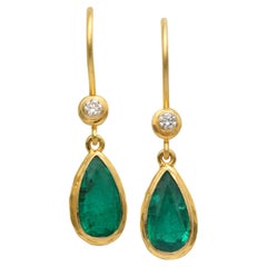 Steven Battelle 2.1 Carats Emerald Diamond 18K Gold Wire Earrings