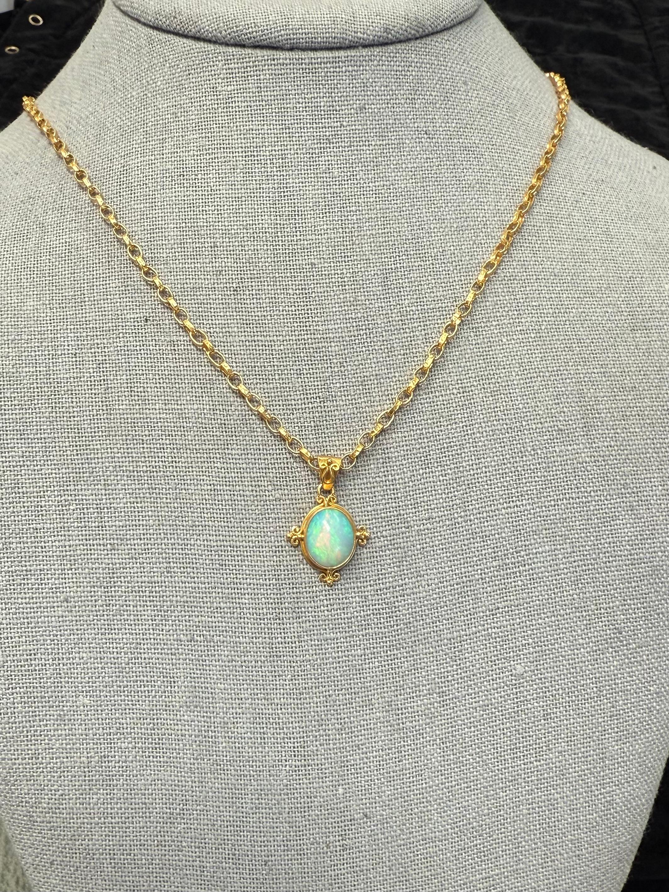 Steven Battelle 2.1 Carats Ethiopian Opal 18K Gold Pendant For Sale 2