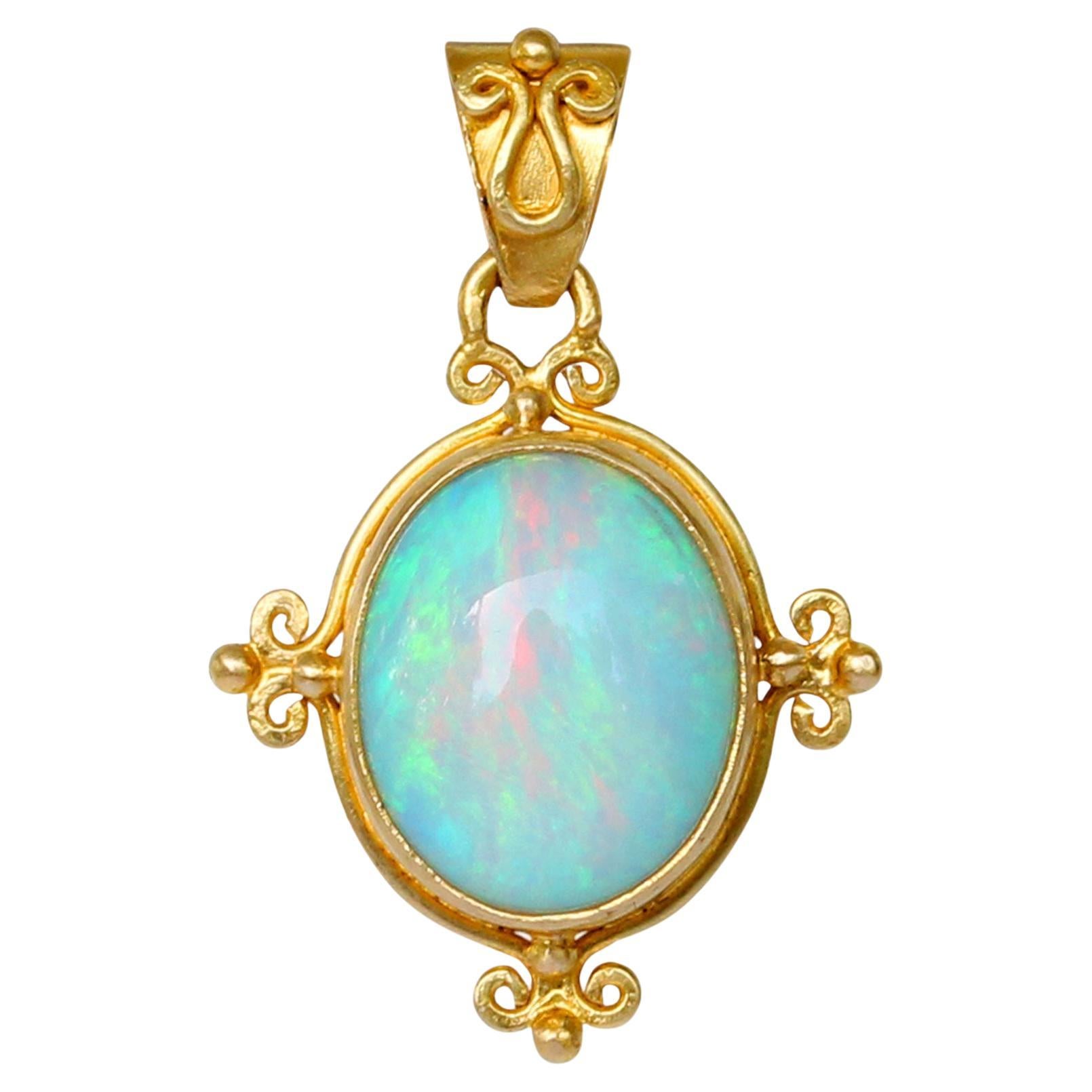 Steven Battelle 2.1 Carats Ethiopian Opal 18K Gold Pendant For Sale