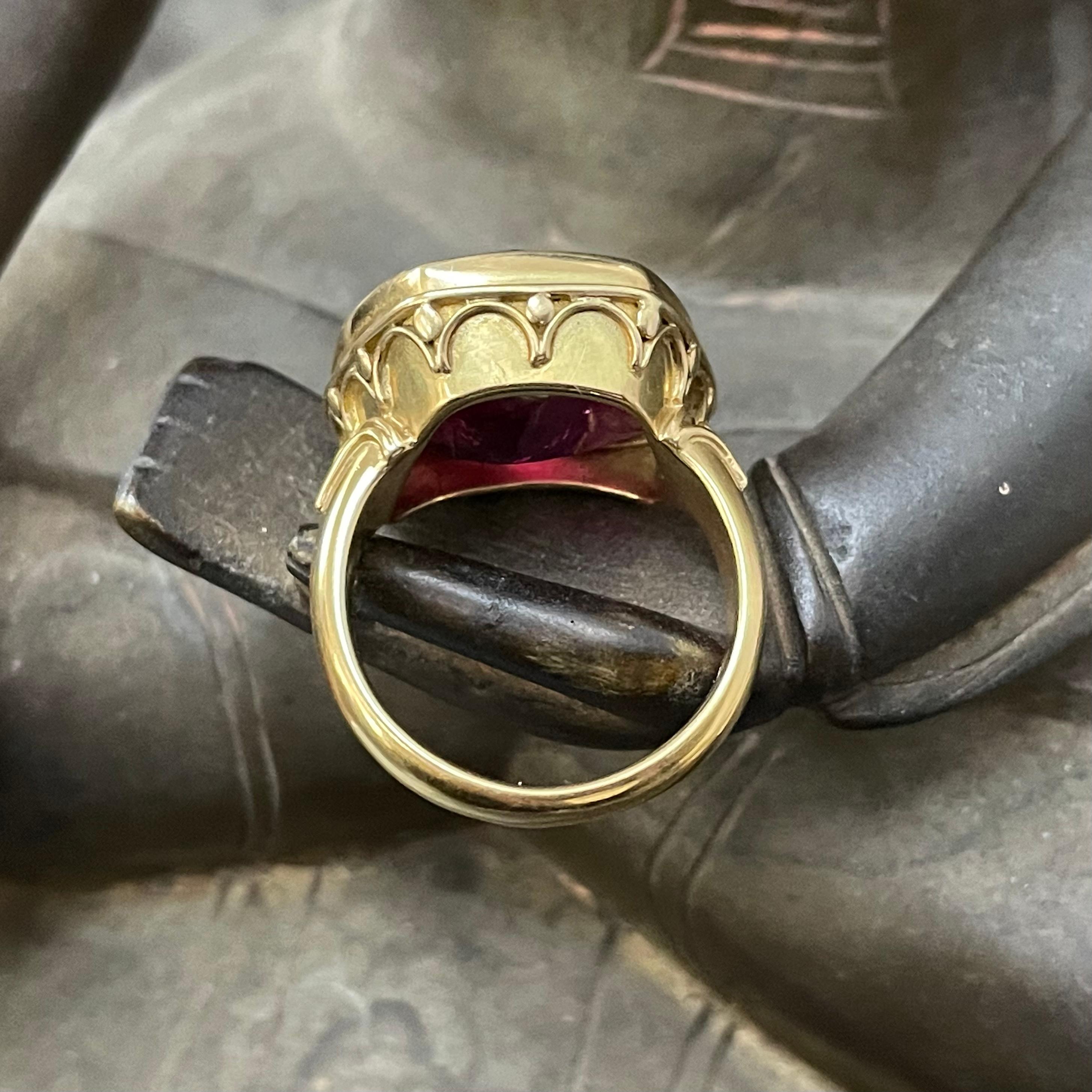 21.4 Carat Pink Tourmaline 18k Gold Ring For Sale 2