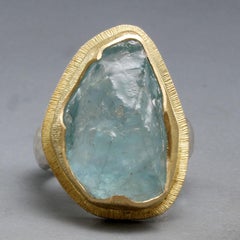 Steven Battelle 21.6 Carats Aquamarine Silver 18K Gold Ring