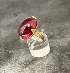 Steven Battelle 21.7 Carat Cabochon Pink Tourmaline 18K Ring
