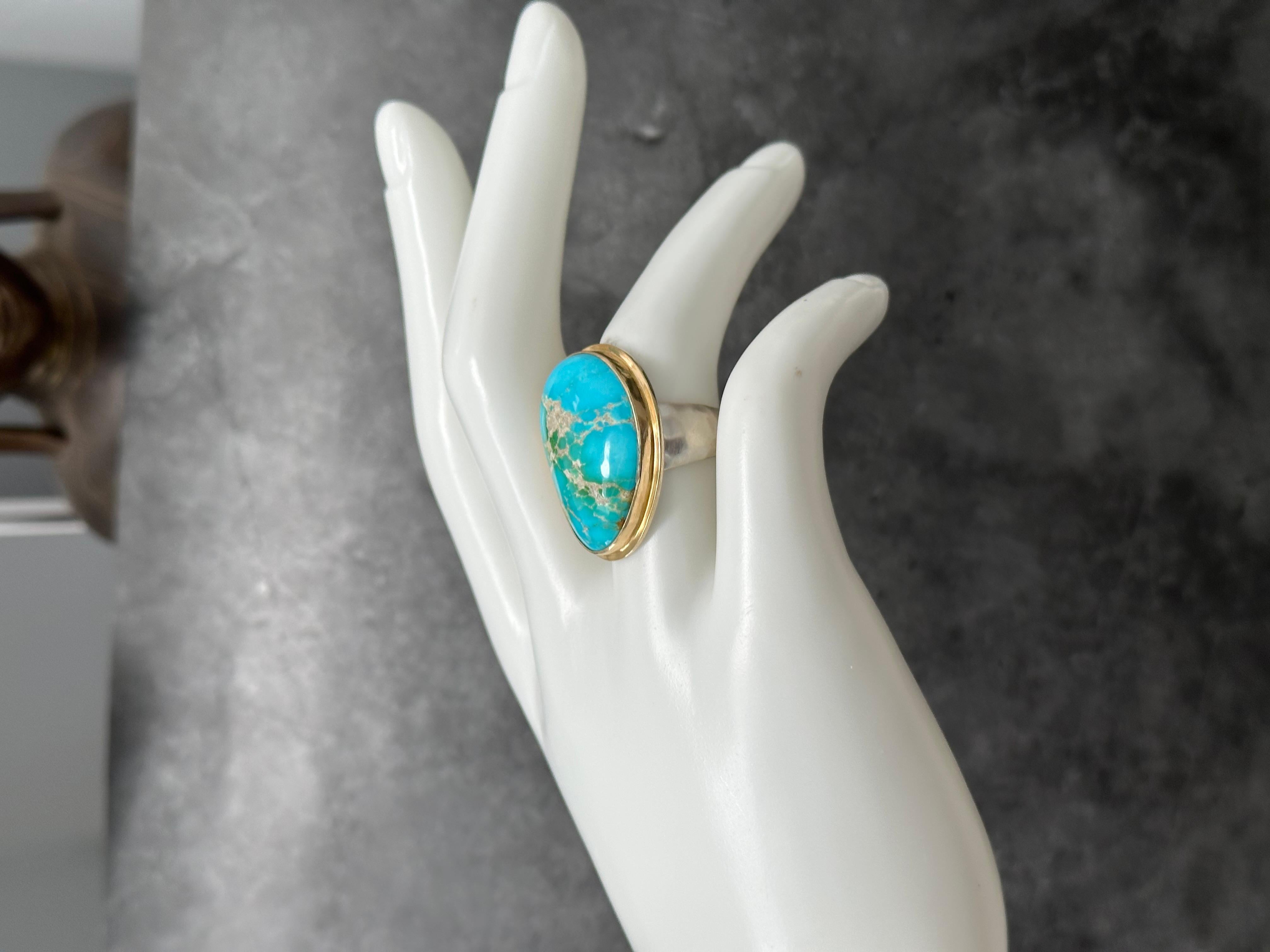 Steven Battelle 21.7 Carats Arizona Turquoise Sterling 18K Gold Ring For Sale 6