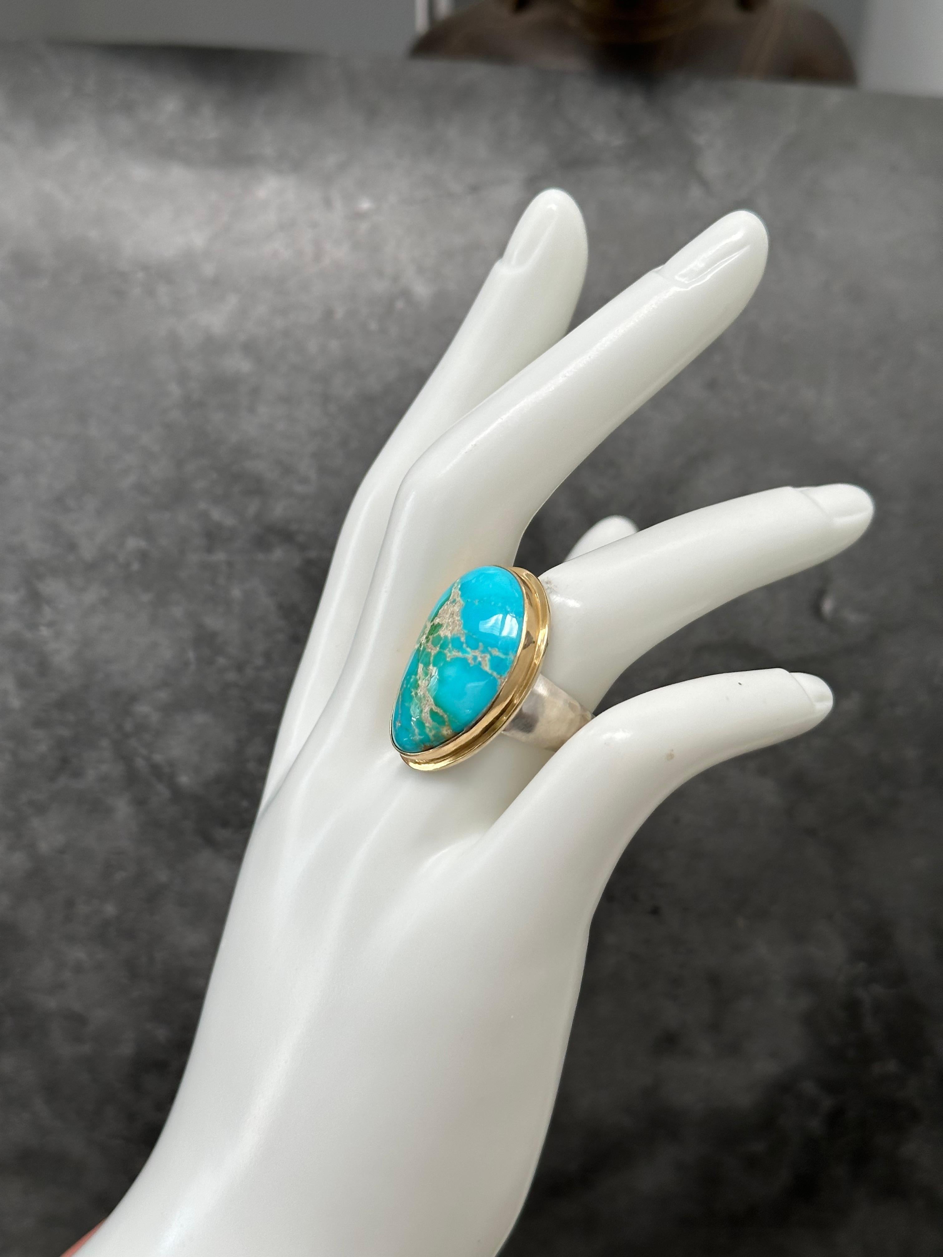Steven Battelle 21.7 Carats Arizona Turquoise Sterling 18K Gold Ring For Sale 9