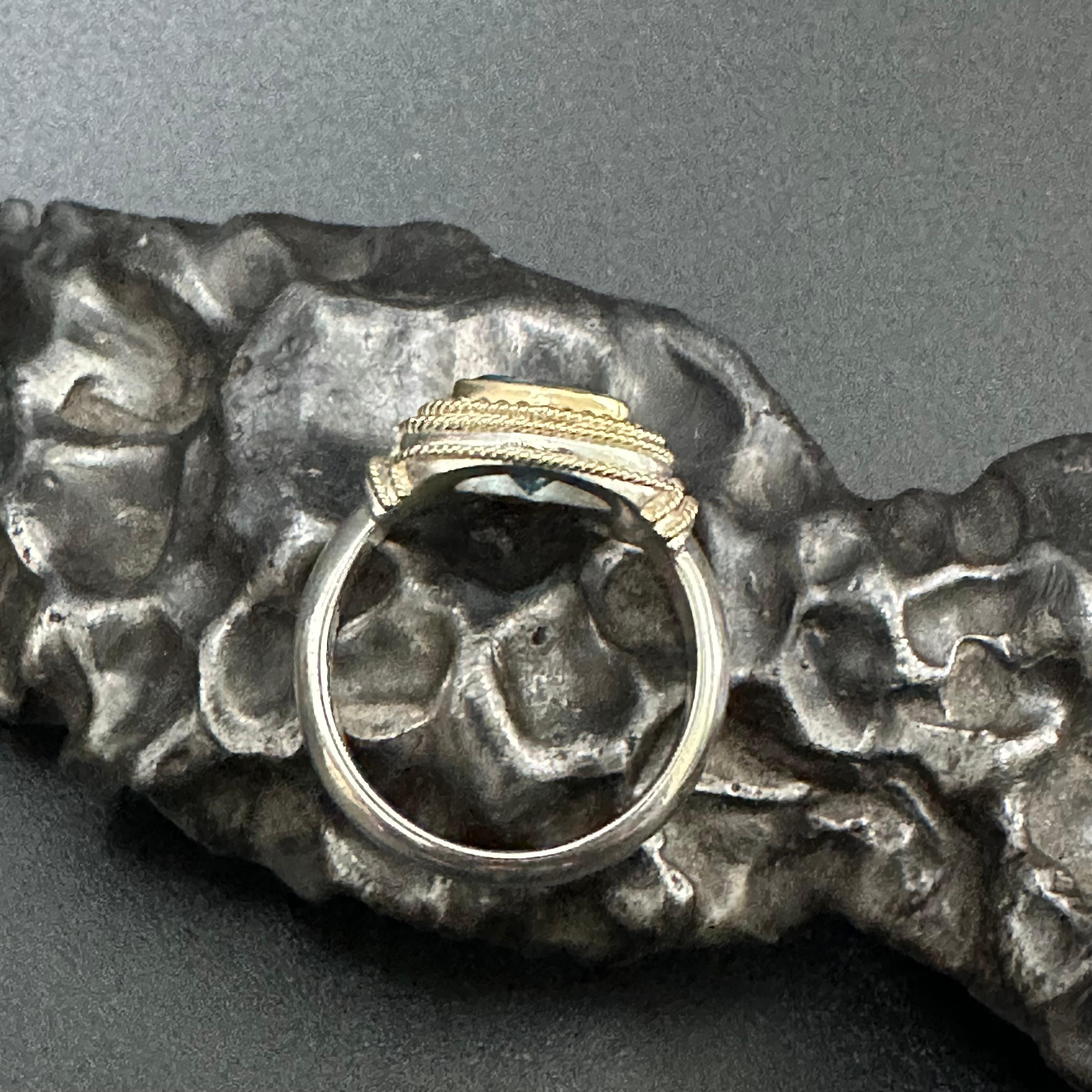 Trillion Cut Steven Battelle 2.2 Carats Blue Topaz Sterling Silver 18K Gold Ring For Sale