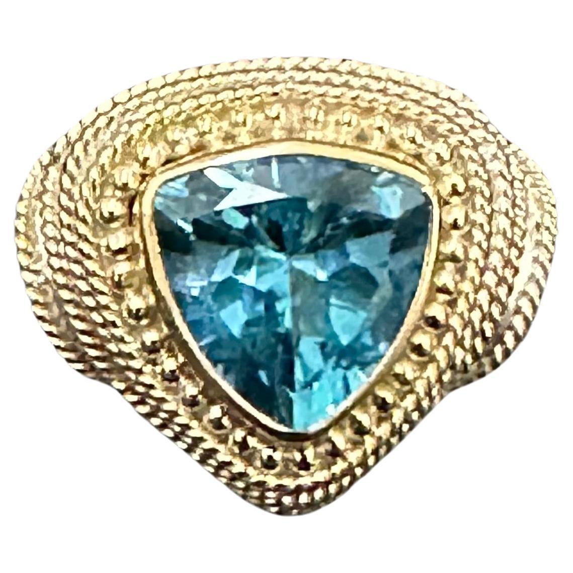 Steven Battelle 2.2 Carats Blue Topaz Sterling Silver 18K Gold Ring For Sale