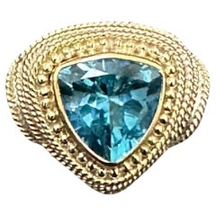 Steven Battelle 2.2 Carats Blue Topaz Sterling Silver 18K Gold Ring
