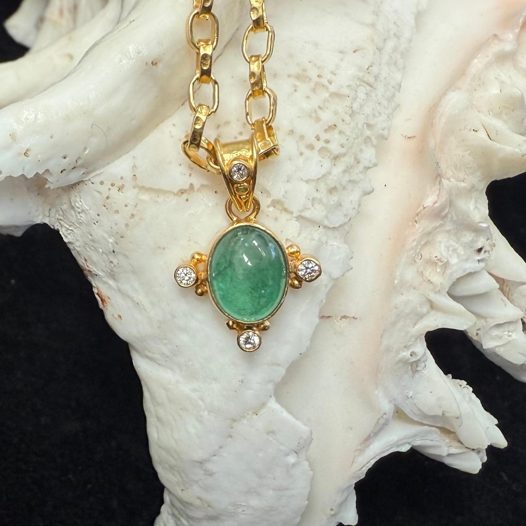 Steven Battelle Ciondolo in oro 18 carati con smeraldo cabochon da 2,2 carati in vendita 4