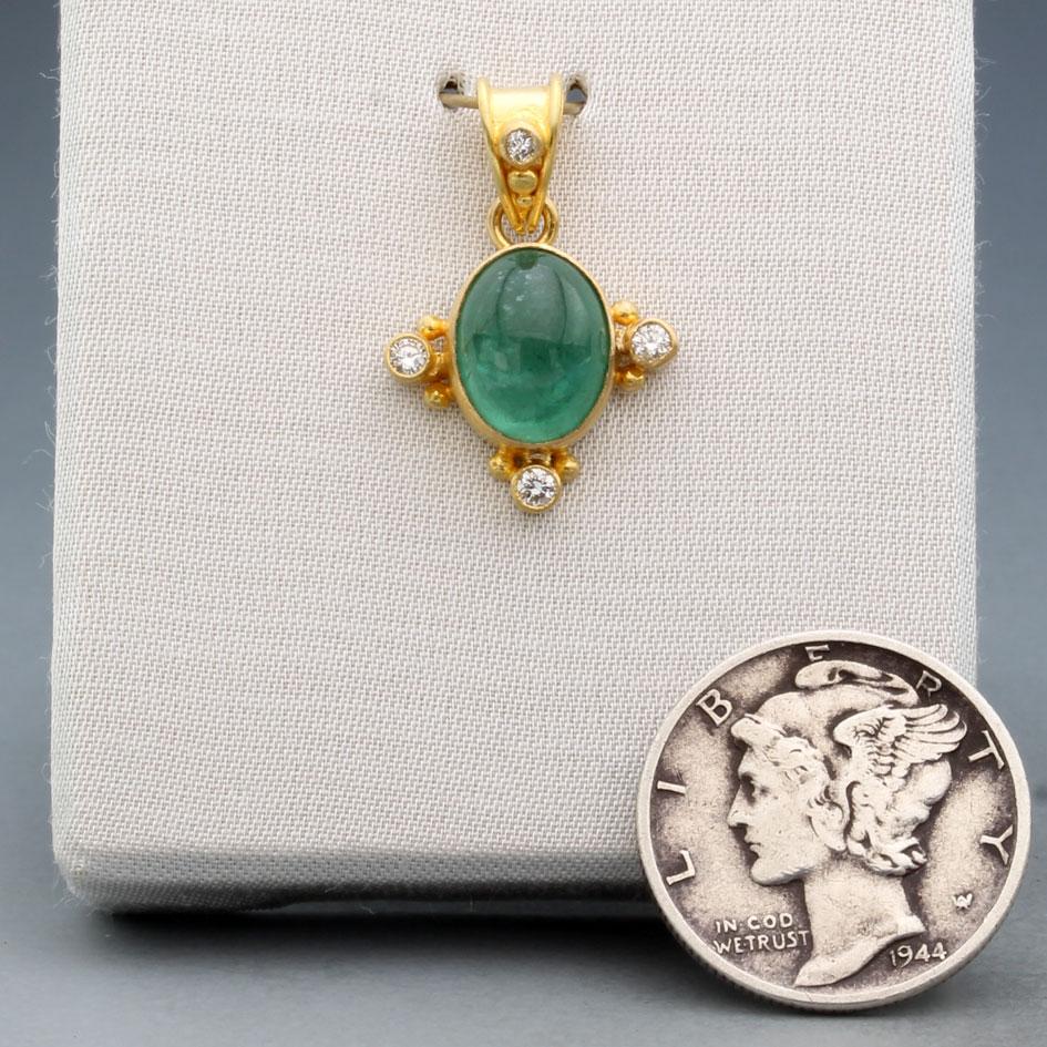 Cabochon Steven Battelle Ciondolo in oro 18 carati con smeraldo cabochon da 2,2 carati in vendita
