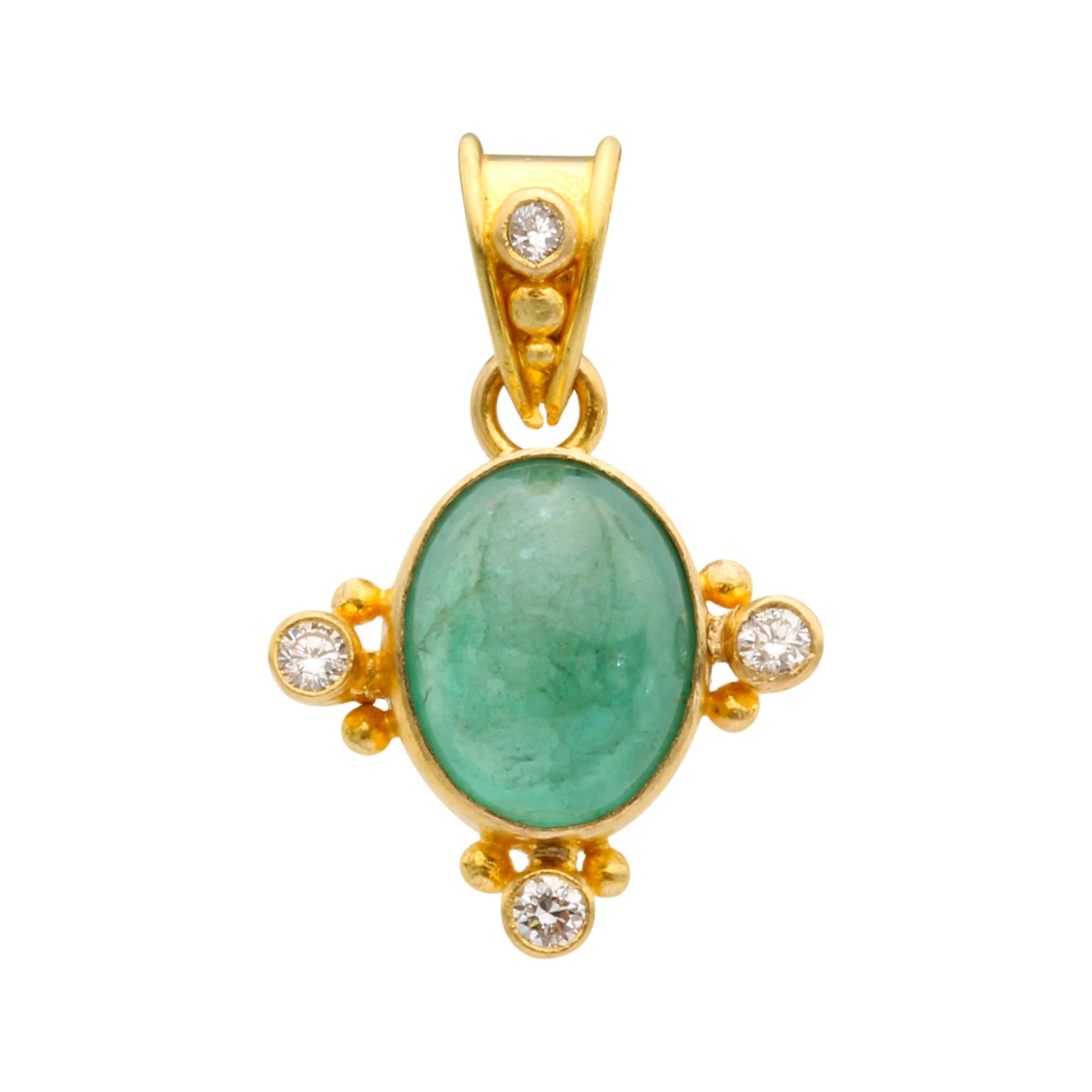 Steven Battelle Ciondolo in oro 18 carati con smeraldo cabochon da 2,2 carati In condizioni Nuovo in vendita a Soquel, CA