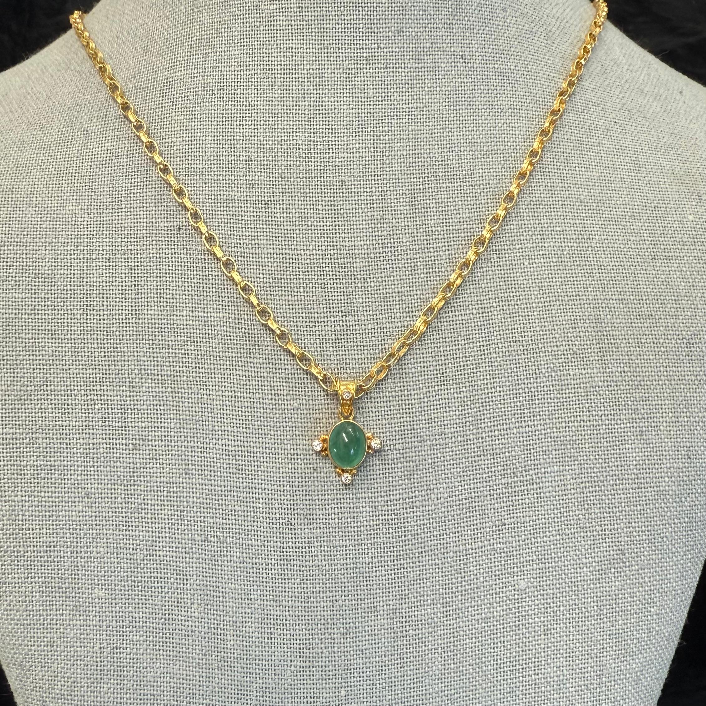 Steven Battelle Ciondolo in oro 18 carati con smeraldo cabochon da 2,2 carati in vendita 1