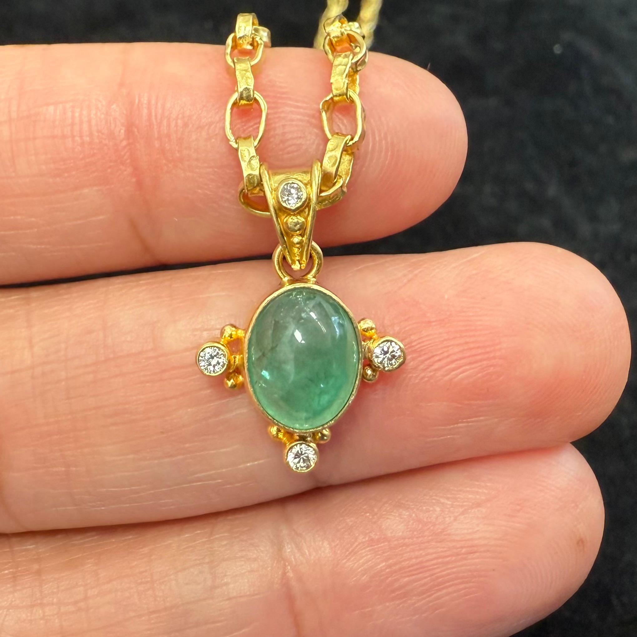 Steven Battelle Ciondolo in oro 18 carati con smeraldo cabochon da 2,2 carati in vendita 3