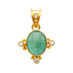 Steven Battelle 2.2 Carats Cabochon Emerald Diamonds 18K Gold Pendant