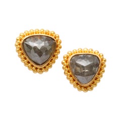 Steven Battelle 2.2 Carats Trillium Rose-Cut Diamonds 22K Gold Post Earrings