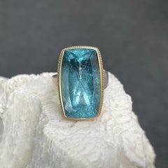 Steven Battelle 22.0 Carat Aquamarine 18K Gold Bezel Sterling Silver Ring