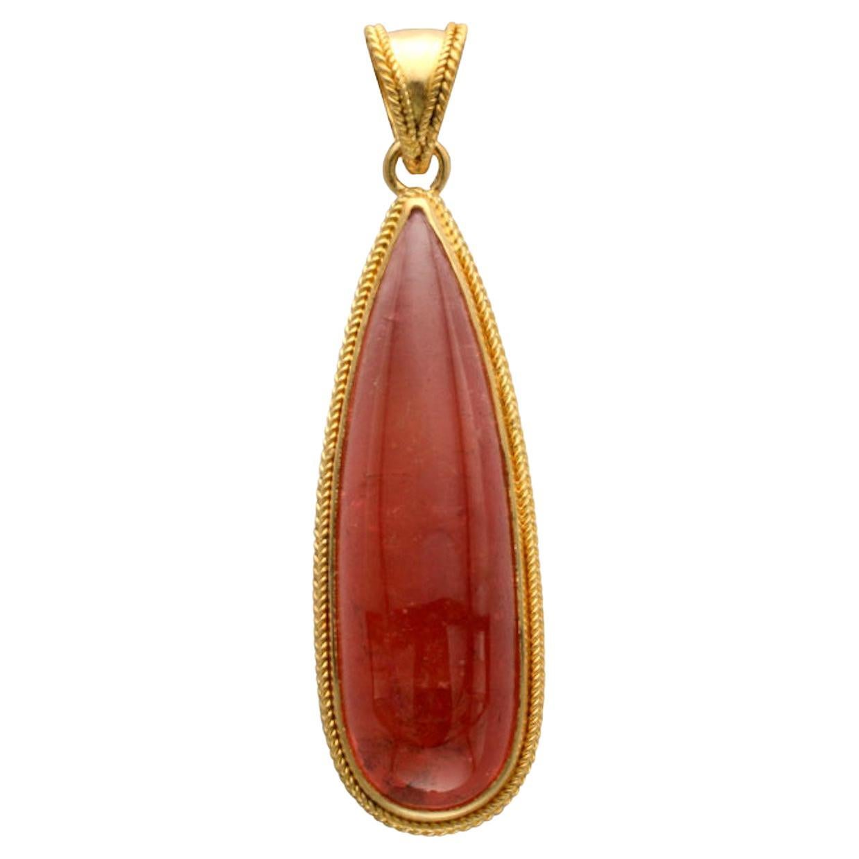 Steven Battelle 22.1 Carats Cabochon Pink Tourmaline 18K Gold Pendant For Sale