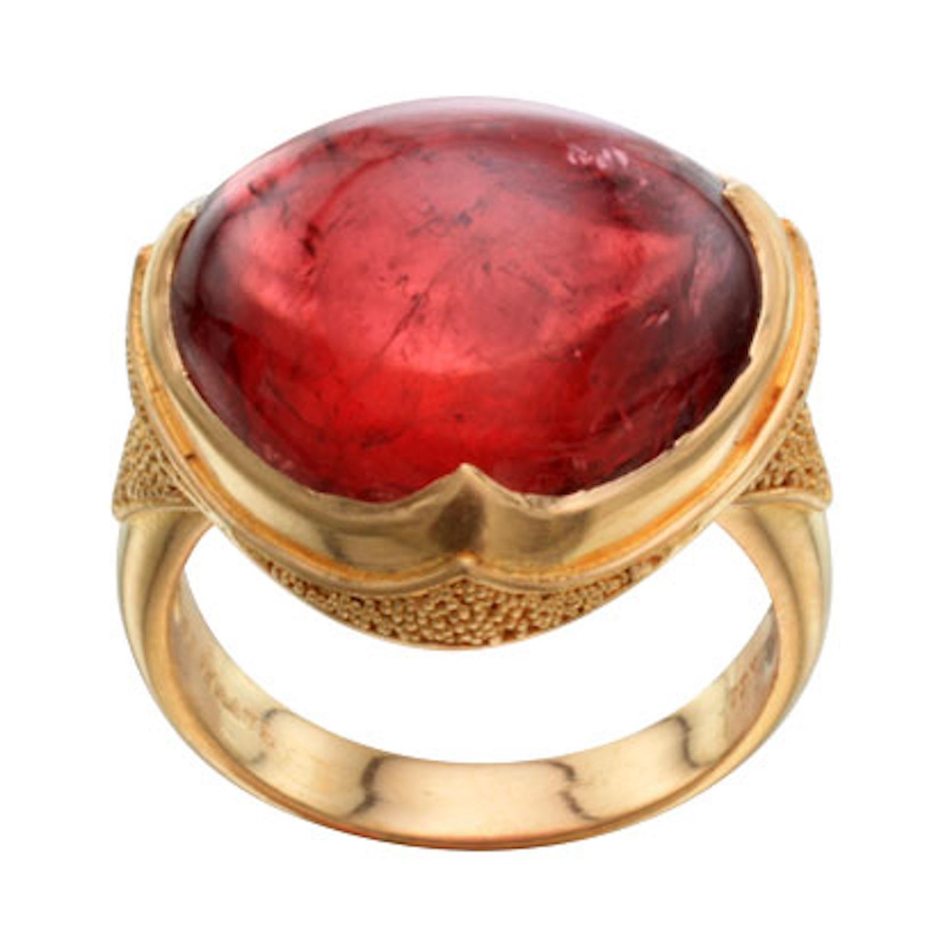 22.2 Carats Cabochon Pink Tourmaline 22k Gold Ring For Sale