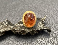 Steven Battelle 22.6 Carats Orange Tourmaline 18K Gold Cocktail Ring