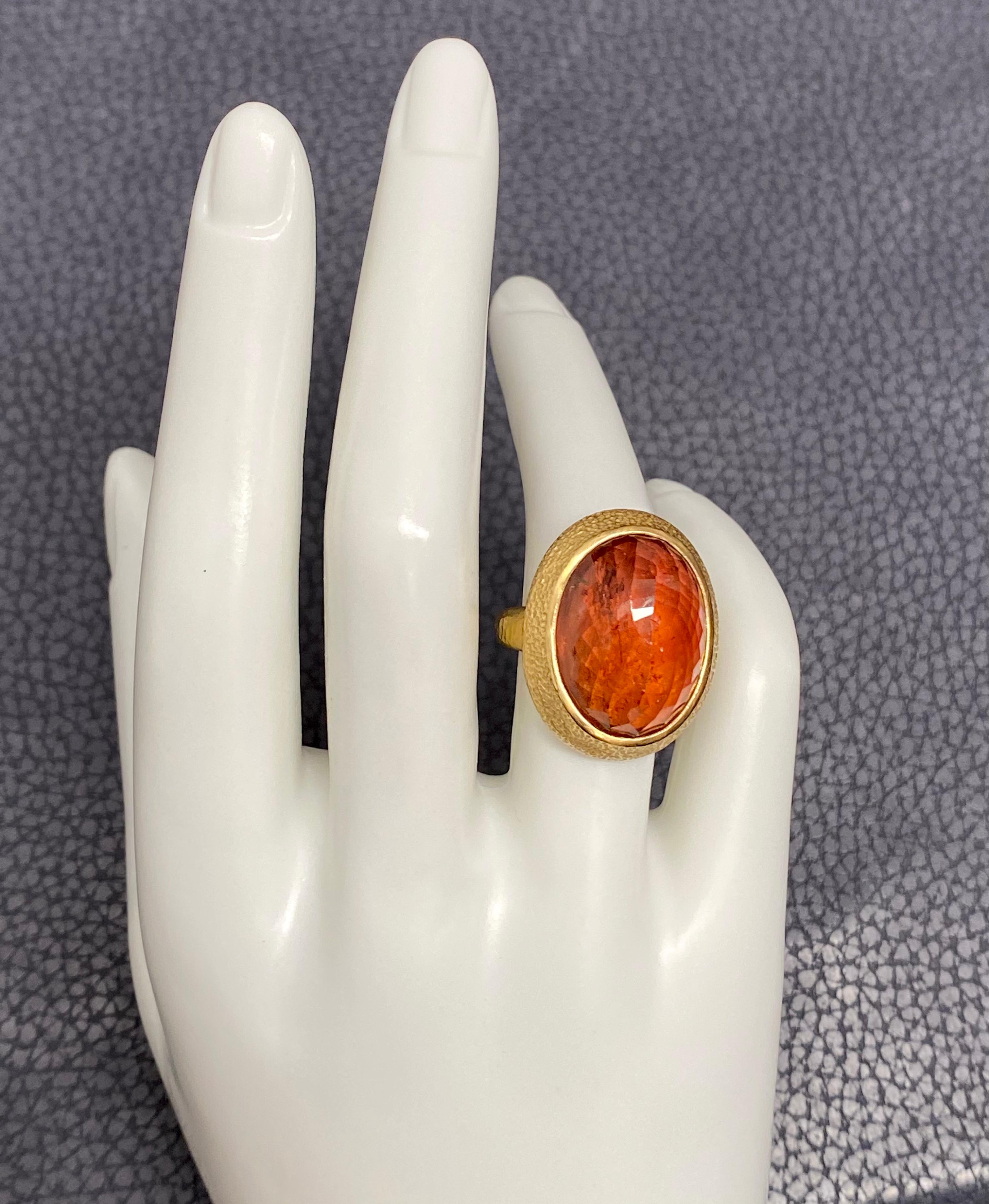 Steven Battelle 22.6 Carat Orange Tourmaline Cocktail Ring 18K Gold In New Condition For Sale In Soquel, CA