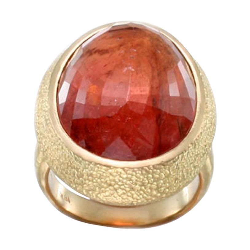 Steven Battelle 22.6 Carat Orange Tourmaline Cocktail Ring 18K Gold For Sale