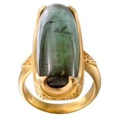Steven Battelle Anello in oro 22K con tormalina verde cabochon da 22,9 carati