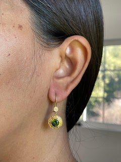 Steven Battelle 2.3 Carat Green Tourmaline 18K Gold Drop Earrings