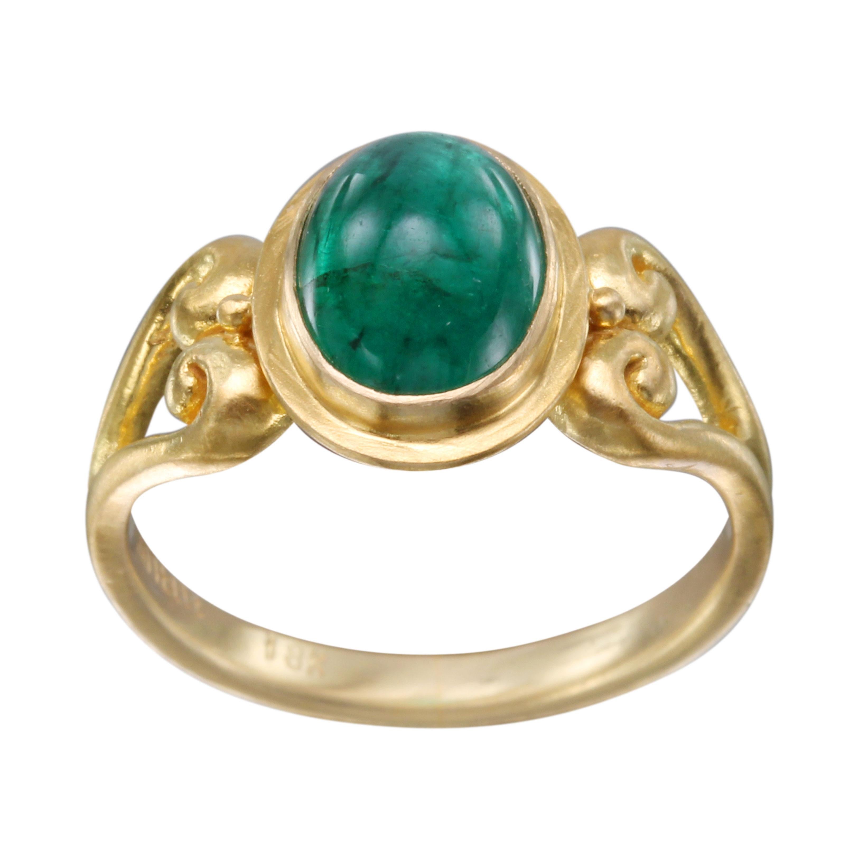 Steven Battelle 2.3 Carats Cabochon Emerald 18K Gold Ring 1