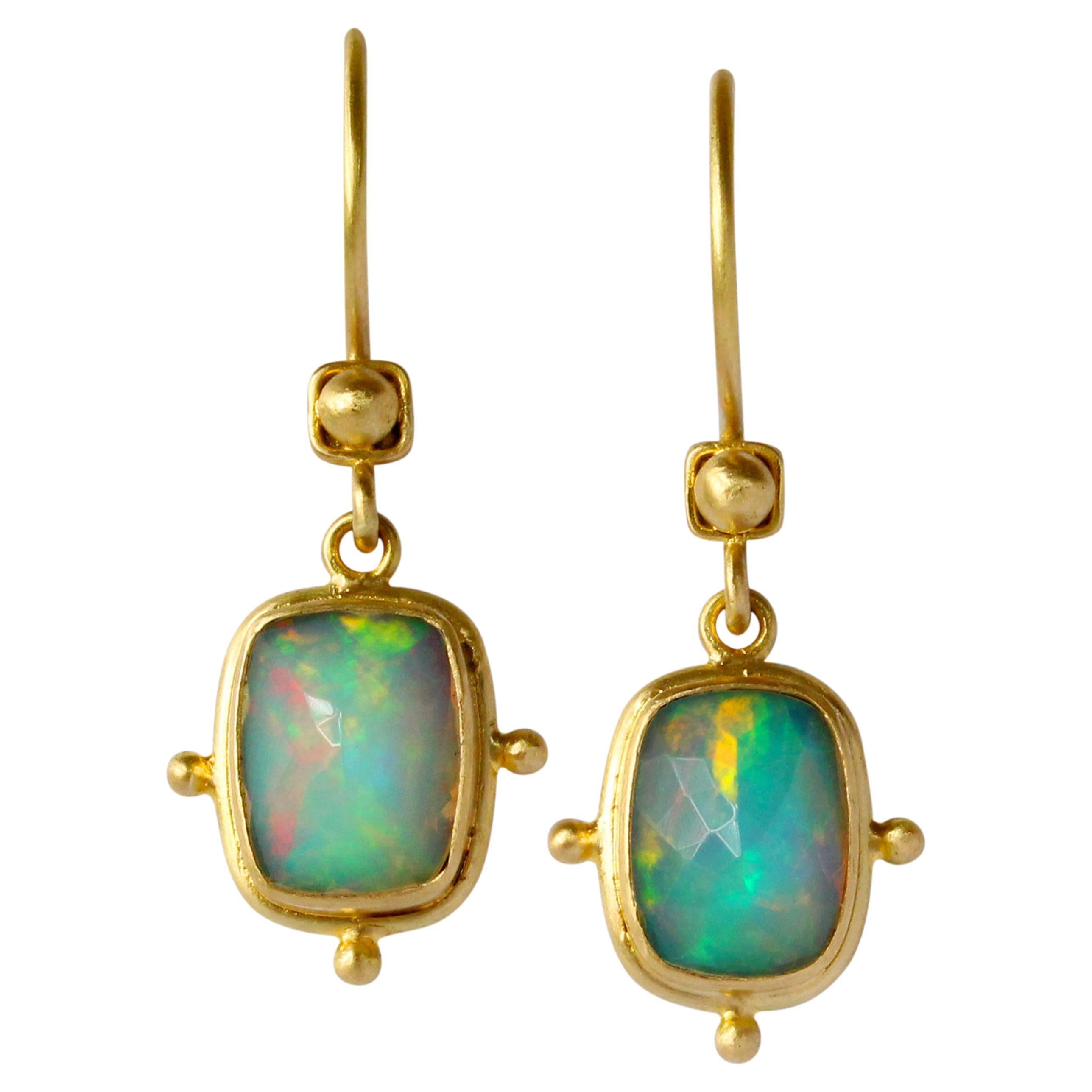 Steven Battelle 2.3 Carats Ethiopian Opal 18k Gold Earrings For Sale