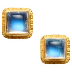 Steven Battelle 2.3 Carats Rainbow Moonstone 18K Gold Post Earrings