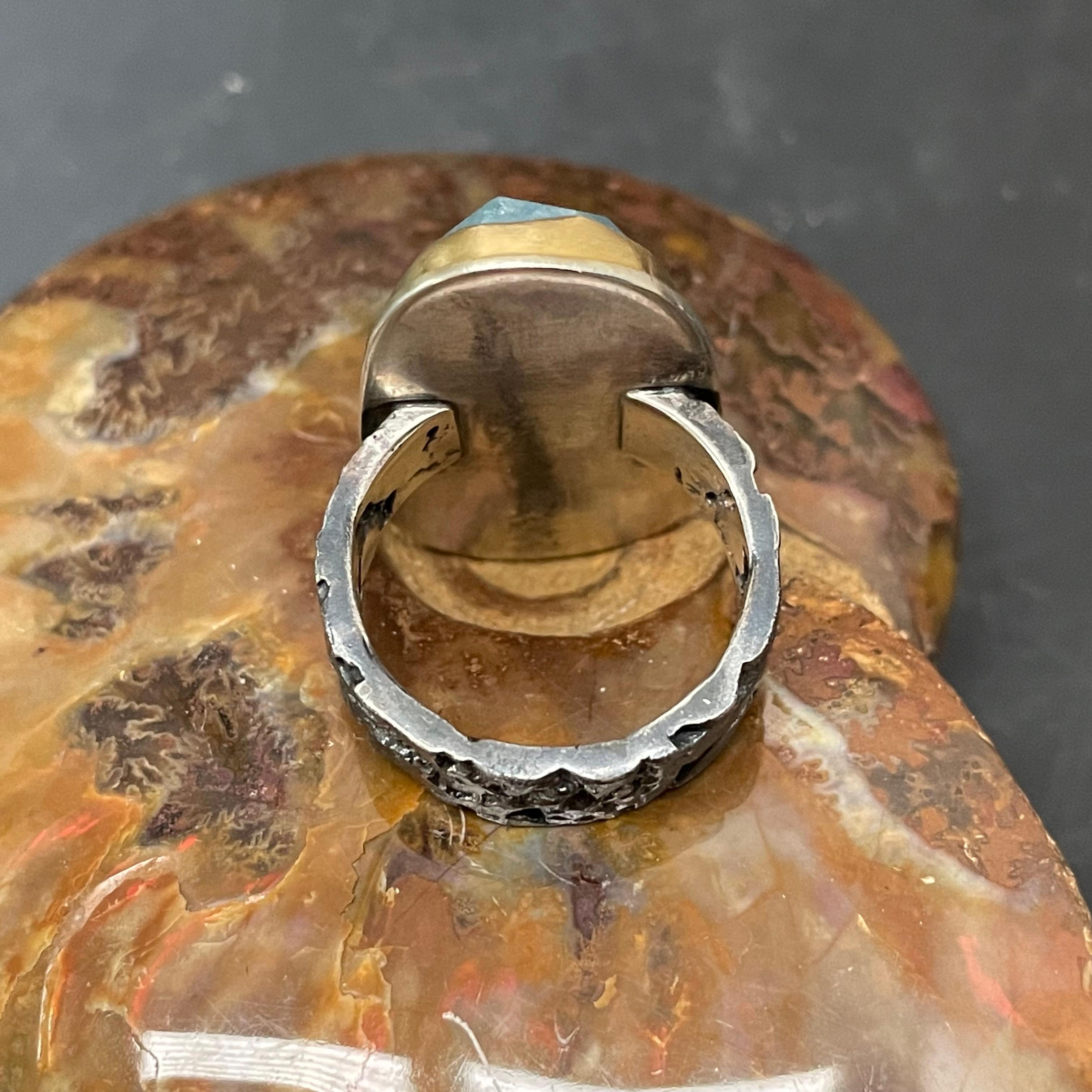 Steven Battelle 23.2 Carats Aquamarine Silver/18K Gold Ring For Sale 3