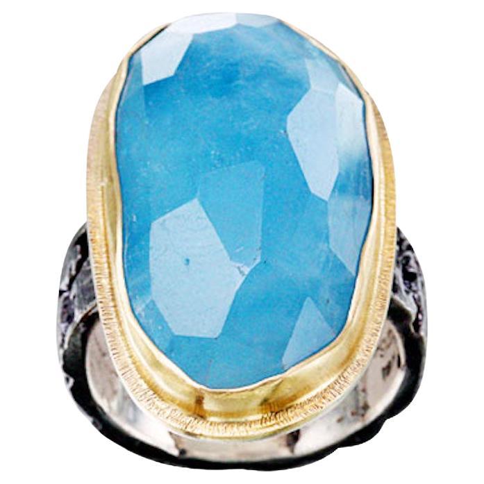 Steven Battelle 23,2 Karat Aquamarin Silber/18K Gold Ring