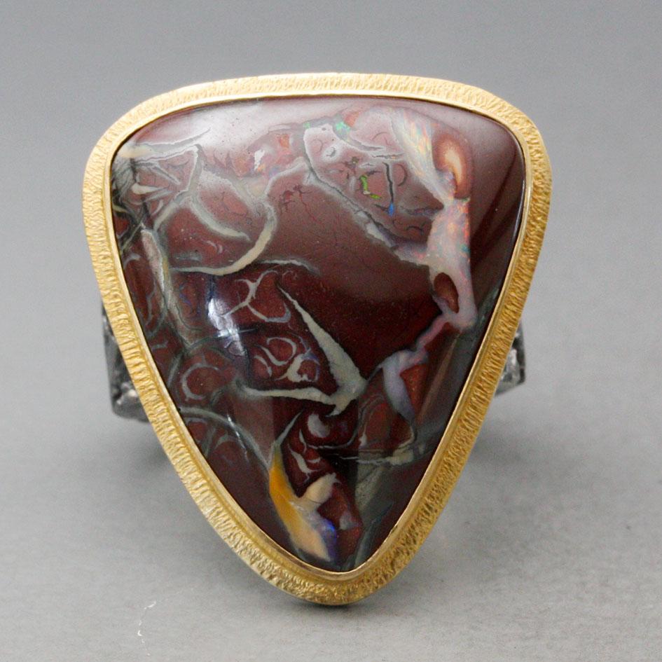 Koroit Boulder Opal Oxidierter Sterling 18K Gold Ring von Steven Battelle 23,3 Karat im Zustand „Neu“ im Angebot in Soquel, CA