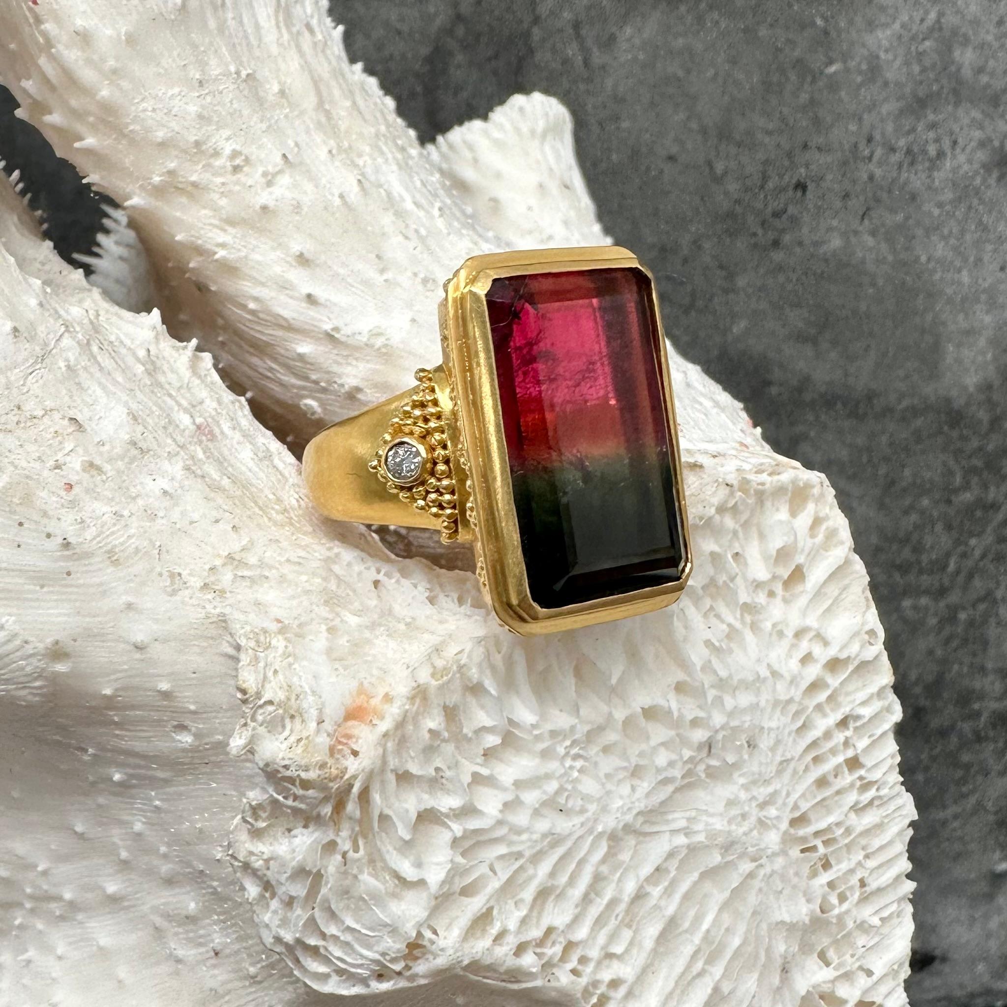 Steven Battelle 23.5 Carats Watermelon Tourmaline Diamonds 22K Gold Ring For Sale 2