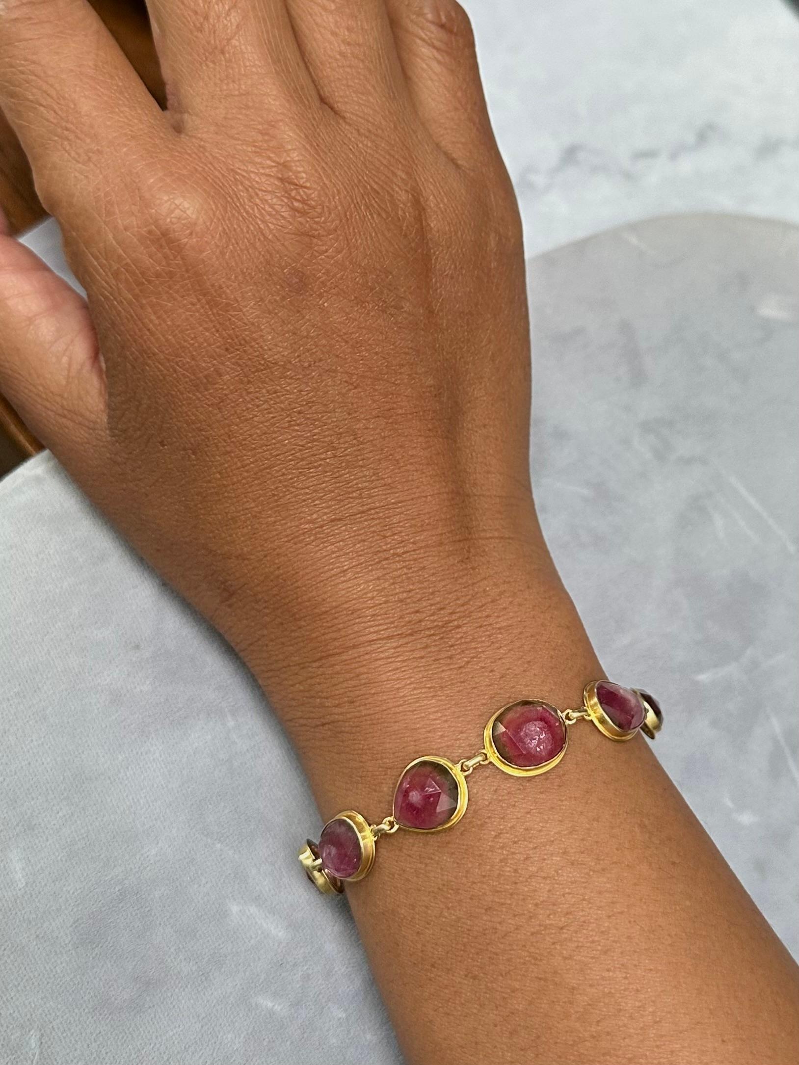 Steven Battelle 23.6 Carats Watermelon Tourmaline 18K Gold Bracelet For Sale 5