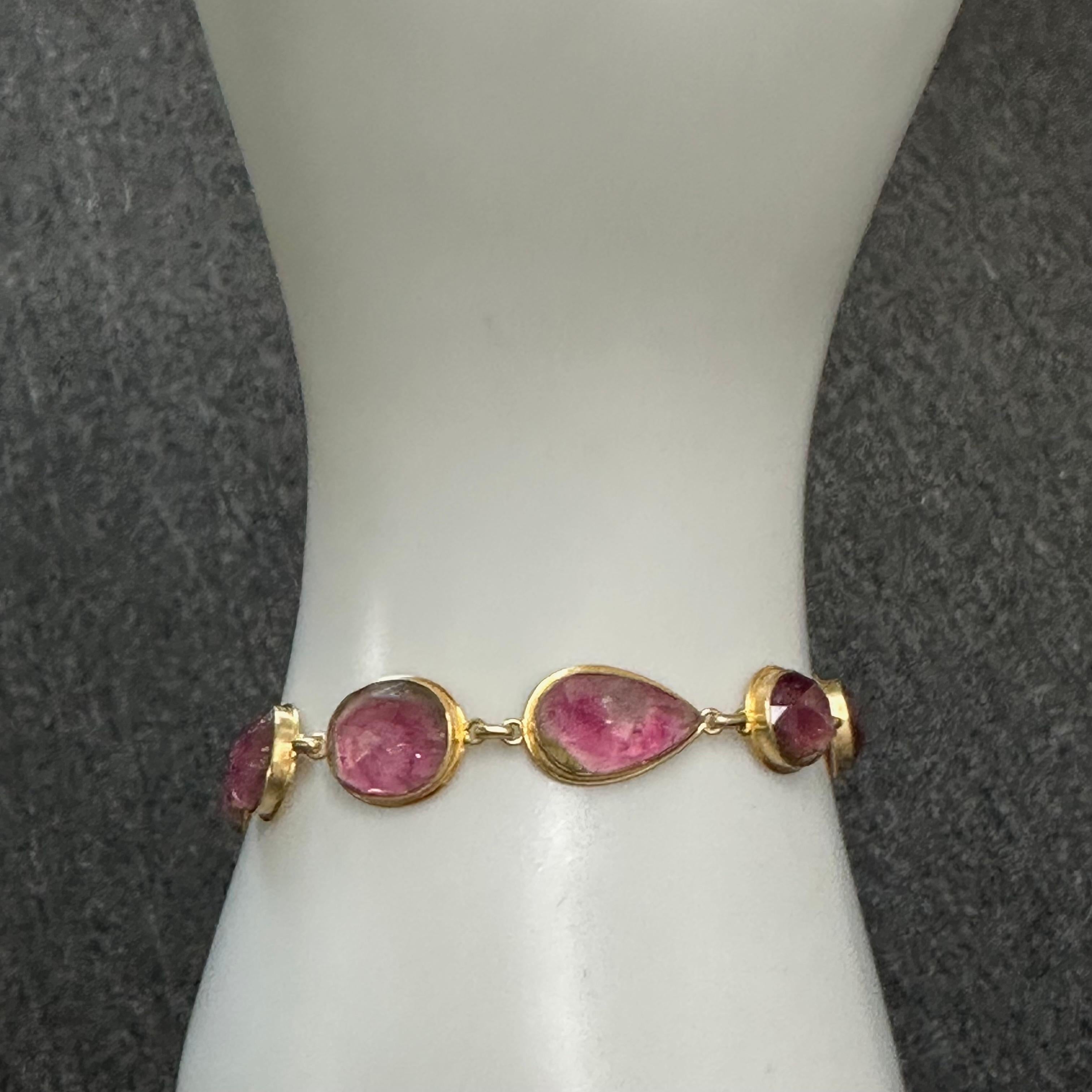 Steven Battelle 23.6 Carats Watermelon Tourmaline 18k Gold Bracelet For Sale 8