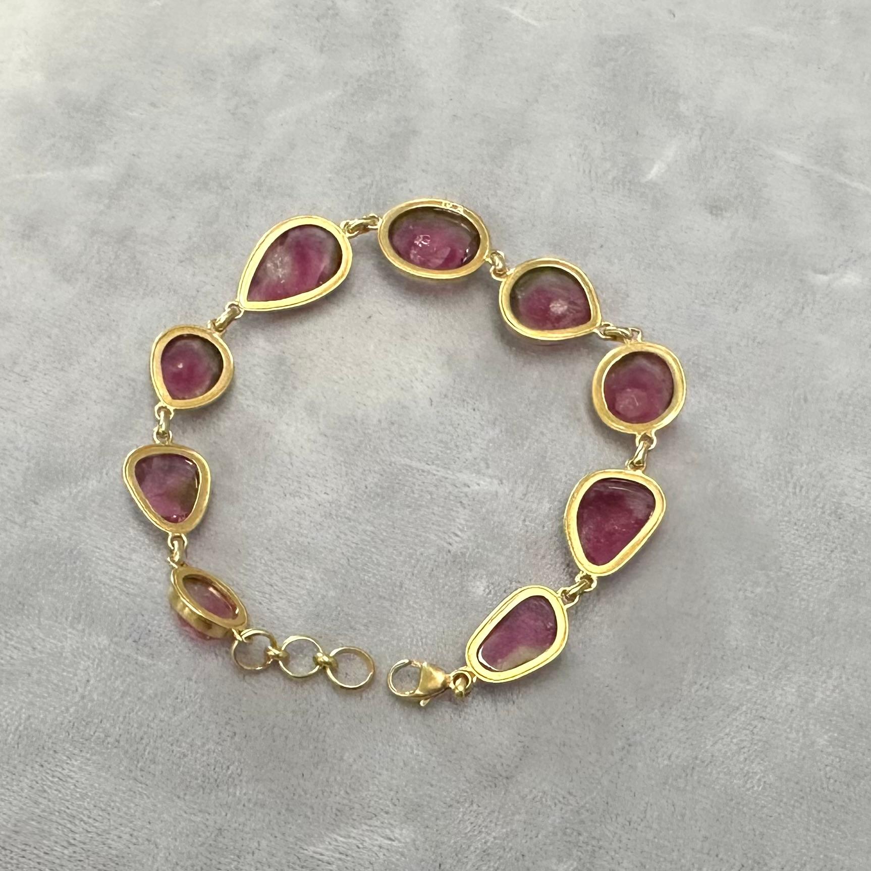 Contemporary Steven Battelle 23.6 Carats Watermelon Tourmaline 18K Gold Bracelet For Sale