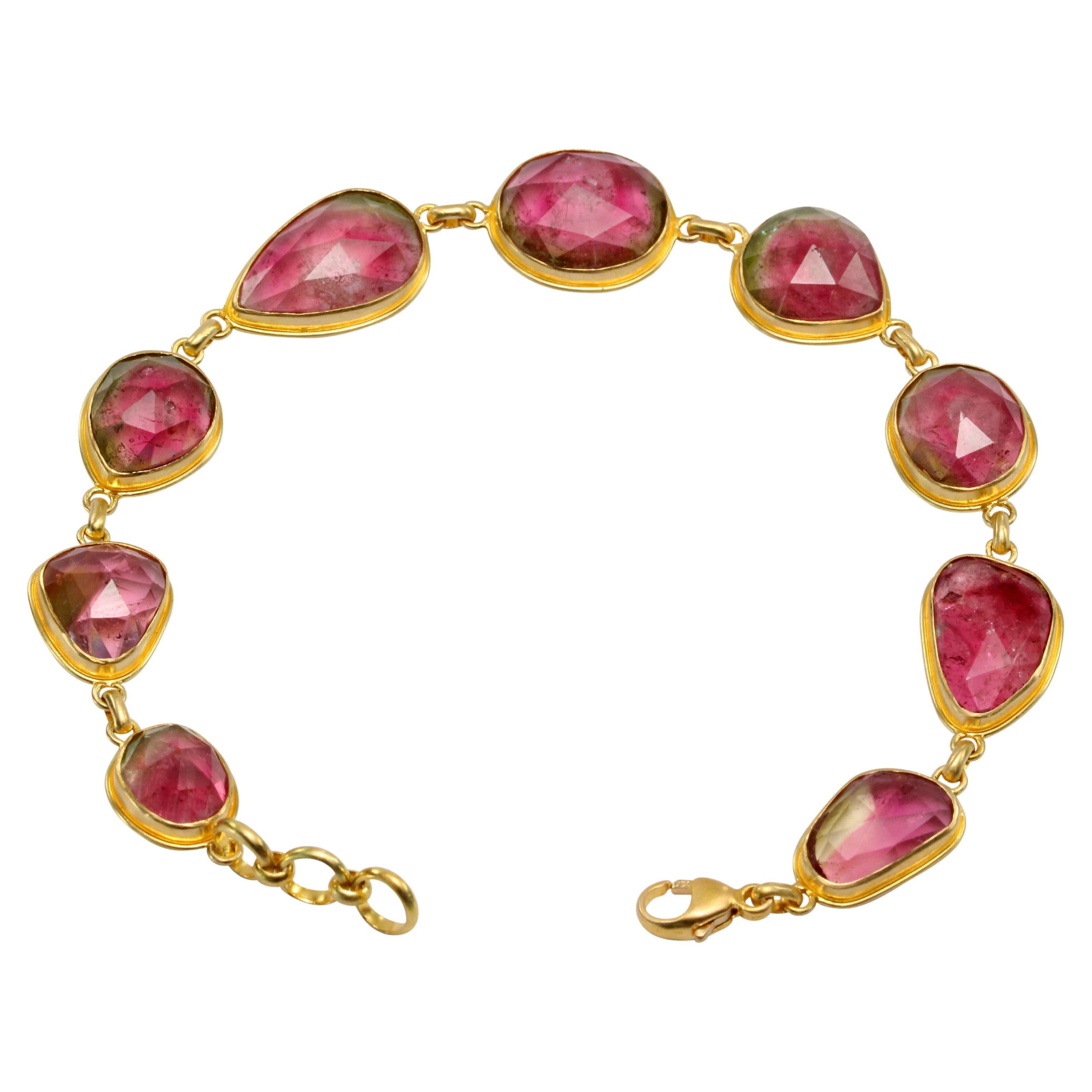 Steven Battelle Bracelet en or 18K avec tourmaline melon d'eau de 23,6 carats  en vente