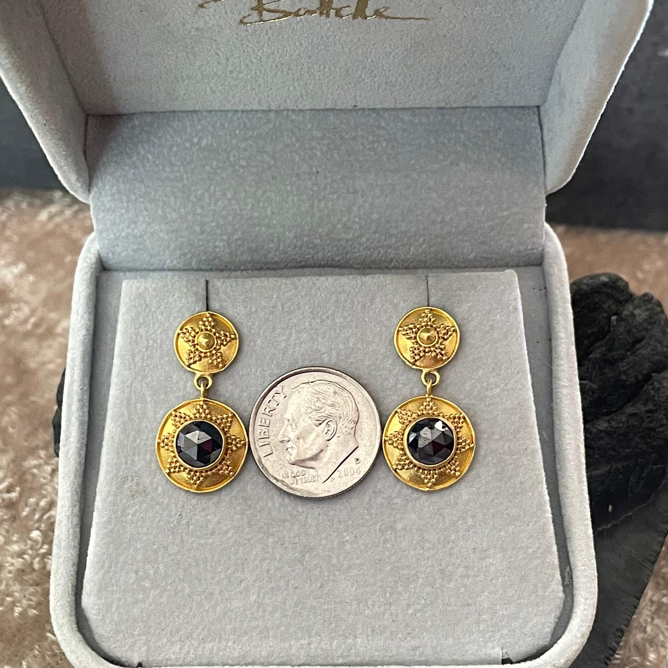 Contemporary Steven Battelle 2.4 Carats Black Diamond 22K Gold Post Earrings For Sale