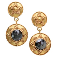 Steven Battelle 2.4 Carats Black Diamond 22K Gold Post Earrings