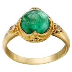 Steven Battelle 2.4 Carats Cabochon Emerald Diamond 18K Gold Ring