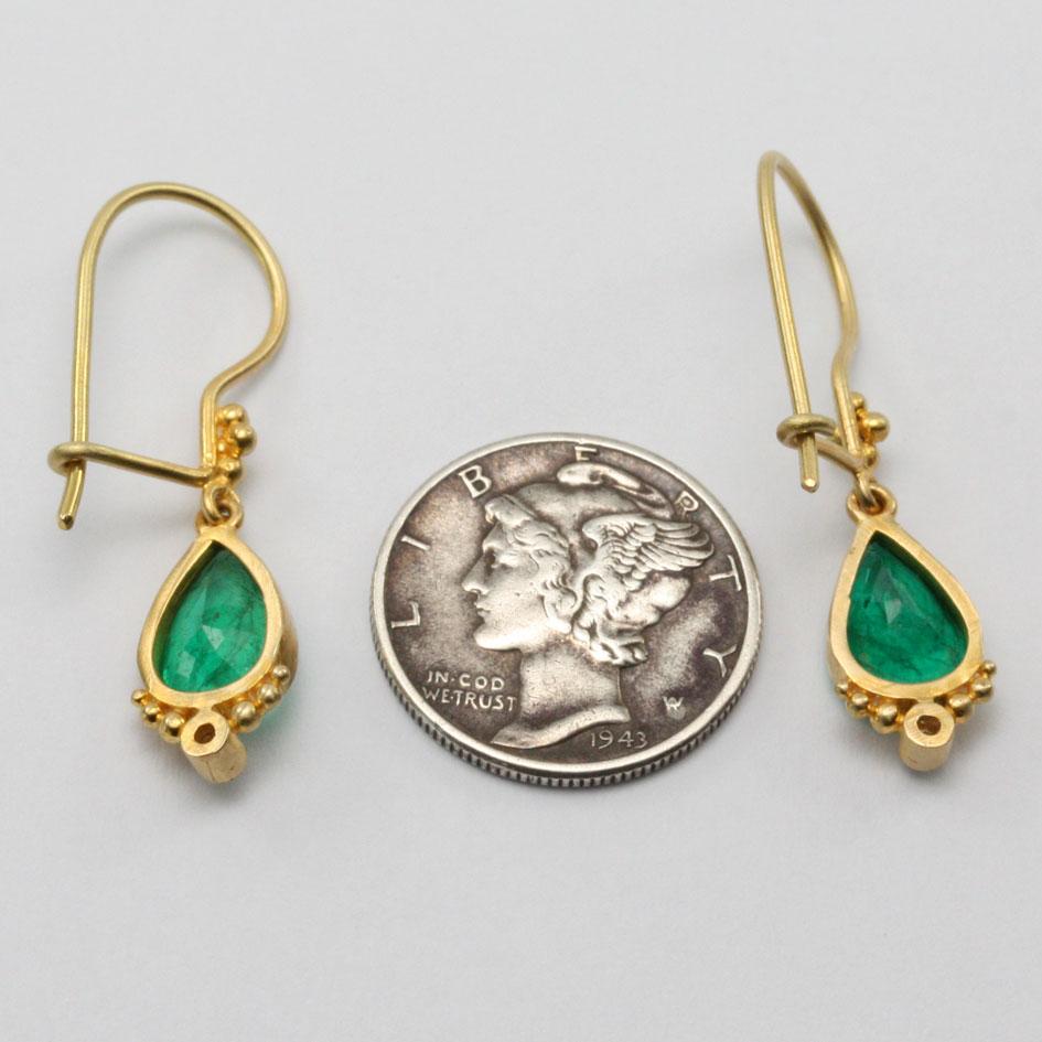 Steven Battelle 2.4 Carats Emerald Diamond 18K Gold Wire Earrings 1
