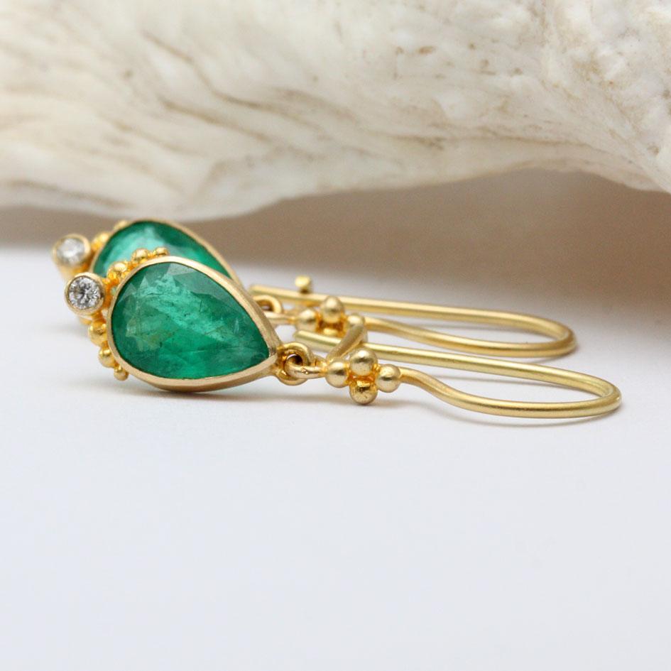 Steven Battelle 2.4 Carats Emerald Diamond 18K Gold Wire Earrings 2