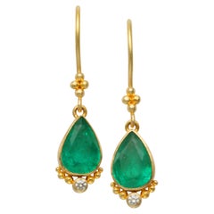 Steven Battelle 2.4 Carats Emerald Diamond 18K Gold Wire Earrings