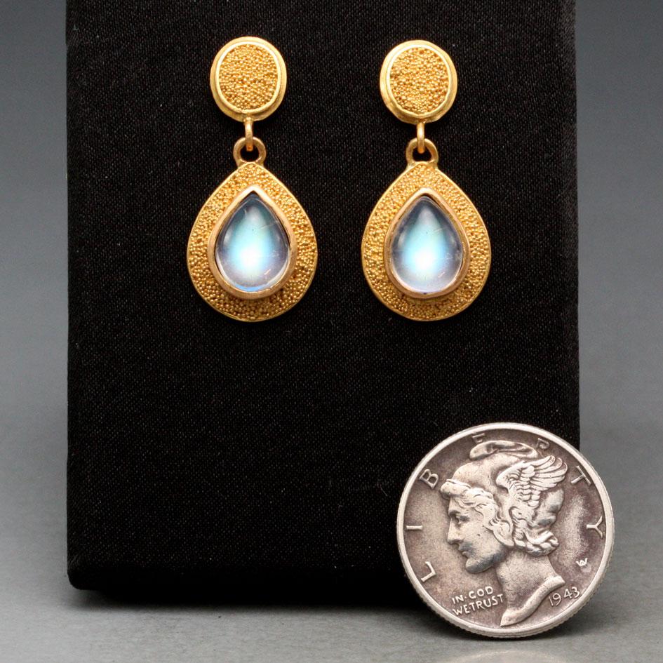 Steven Battelle 2.4 Carats Rainbow Moonstone 22K Gold Post Earrings For Sale 3