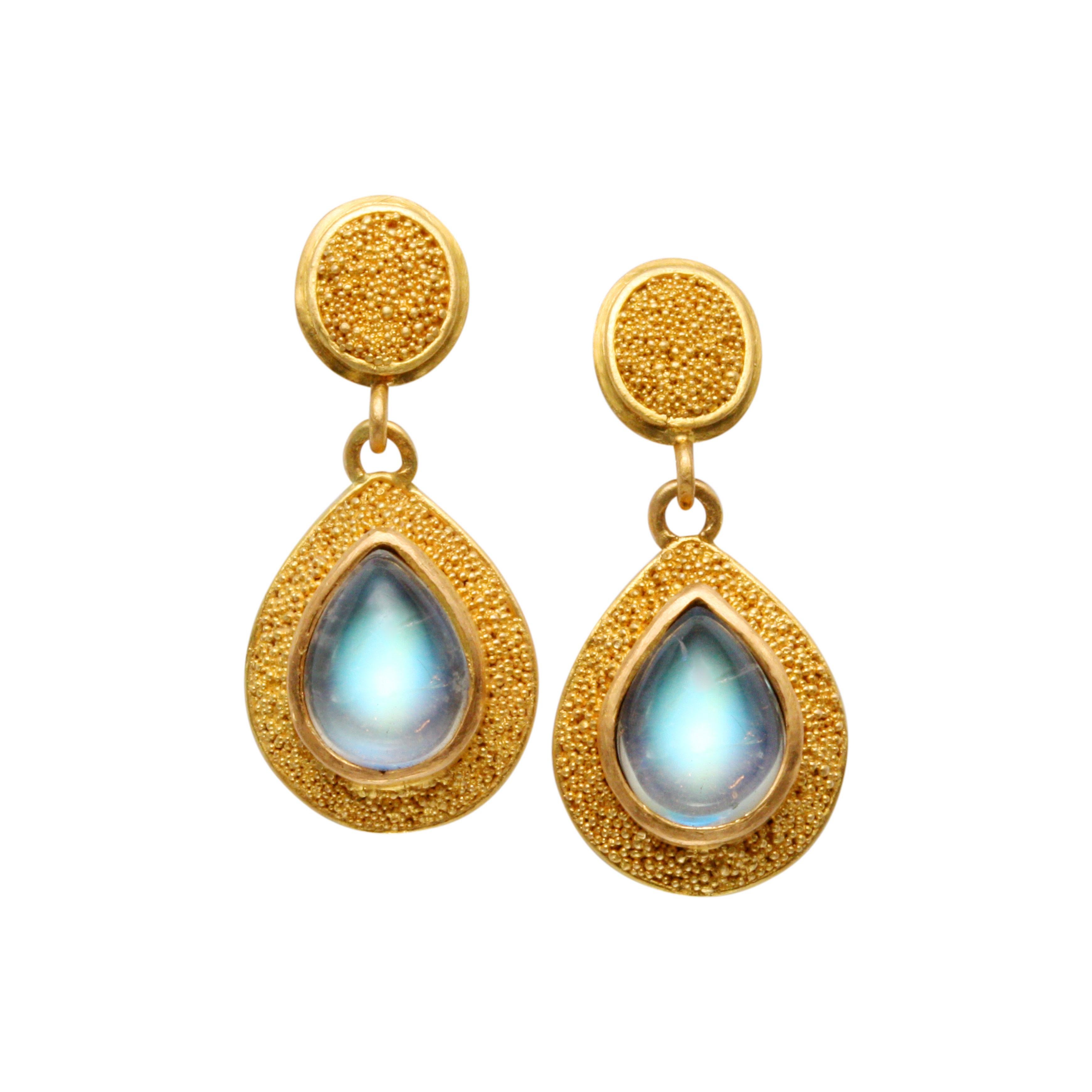 Steven Battelle 2.4 Carats Rainbow Moonstone 22K Gold Post Earrings For Sale