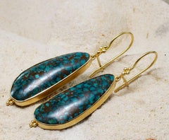 Steven Battelle 24.1 Carats Variegated Turquoise 18K Gold Wire Earrings