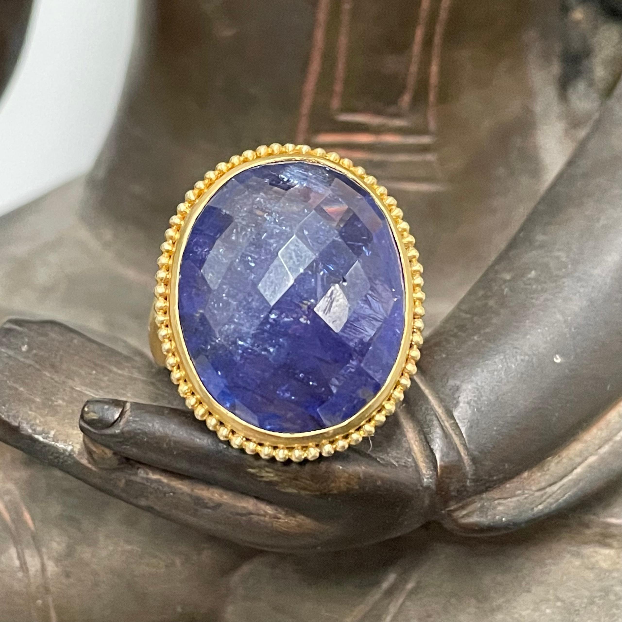 Steven Battelle 24.2 Carats Rose-Cut Tanzanite 22K Gold Ring In New Condition In Soquel, CA
