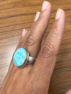 Steven Battelle 24.7 Carats Larimar Cabochon 18K Gold/Sterling Ring