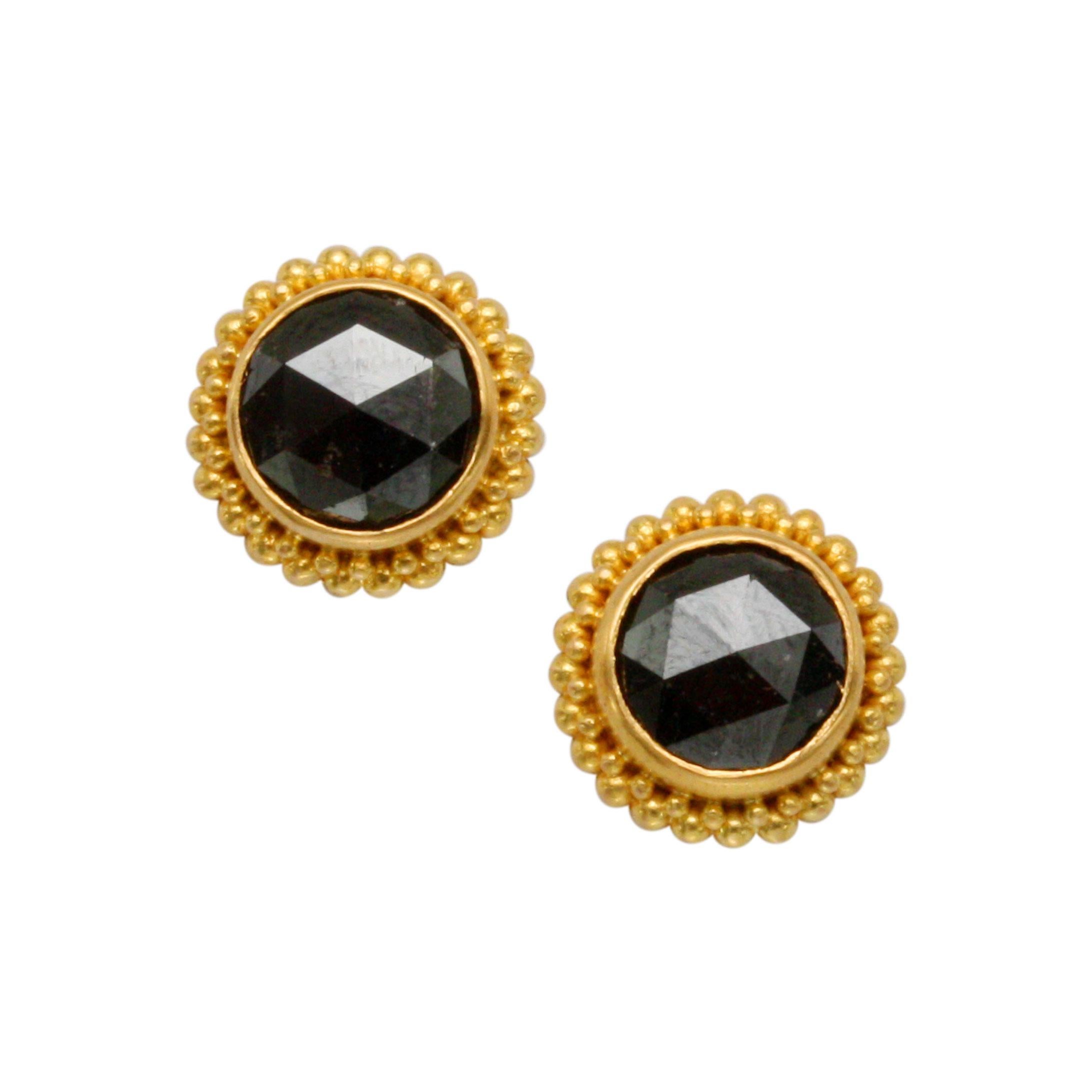 Steven Battelle 2.5 Carats Black Diamonds 22K Gold Post Earrings In New Condition For Sale In Soquel, CA